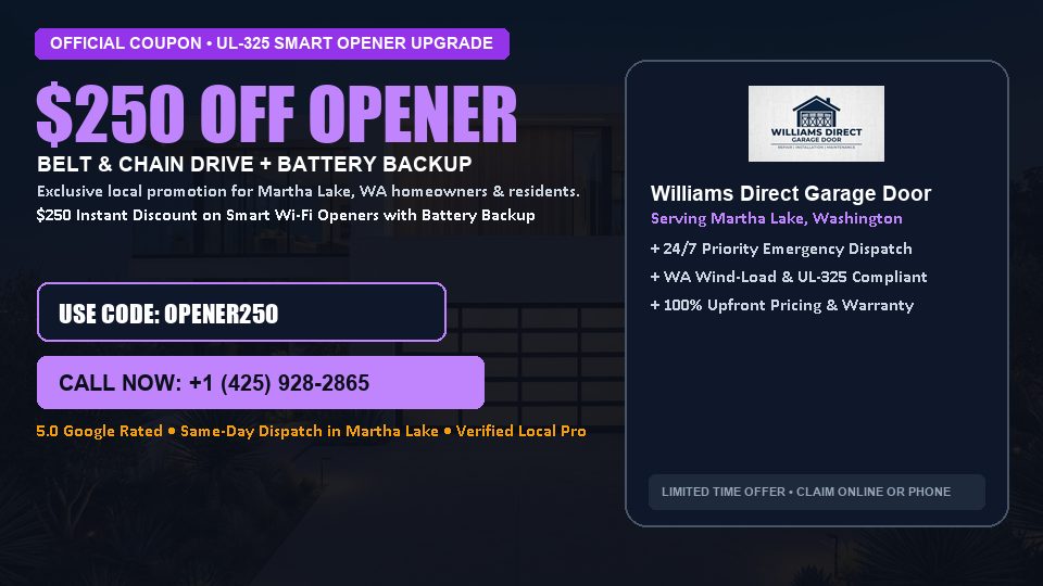 Williams Direct Garage Door $250 OFF Premium LiftMaster Opener Installation in Martha Lake, WA